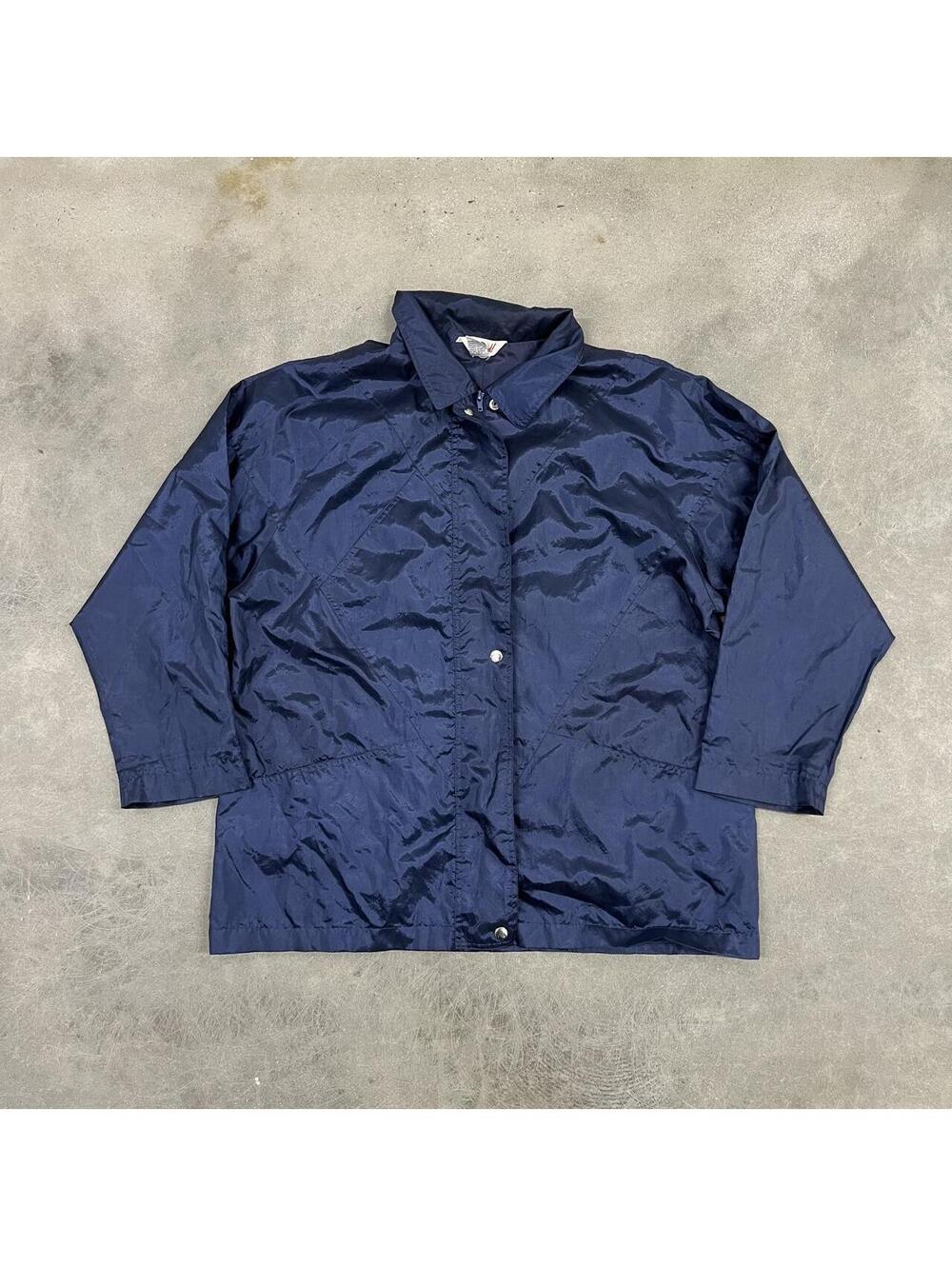 Vintage  Navy Blue Polyester & Nylon Windbreaker Jacket Size XL